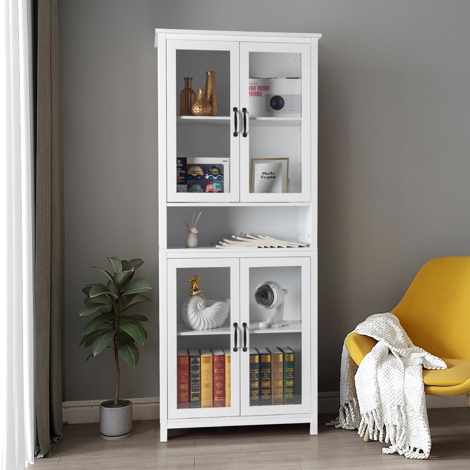 Adjustable Bookcase with Double Doors - White Finish