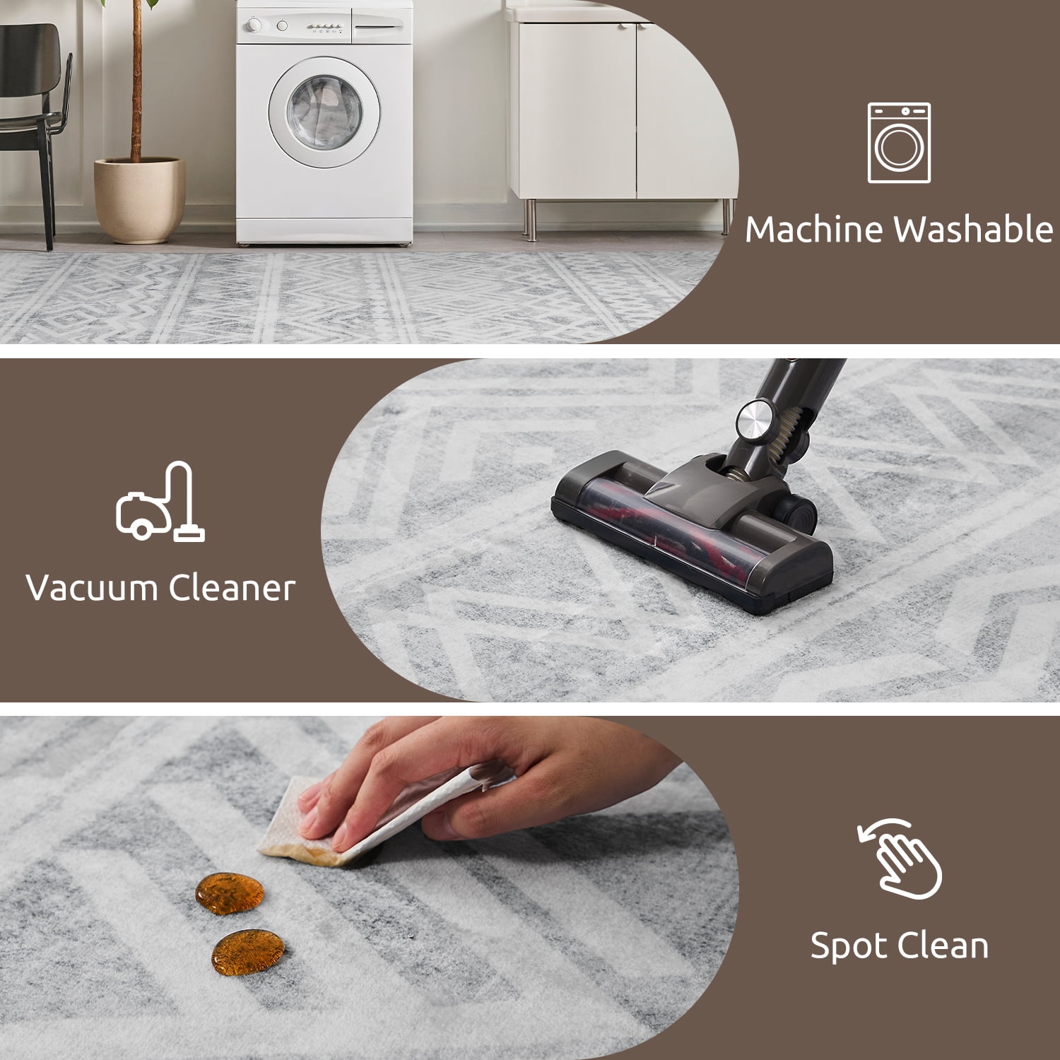 MontVoo Boho Area Rug 8'x10' Gray Geometric