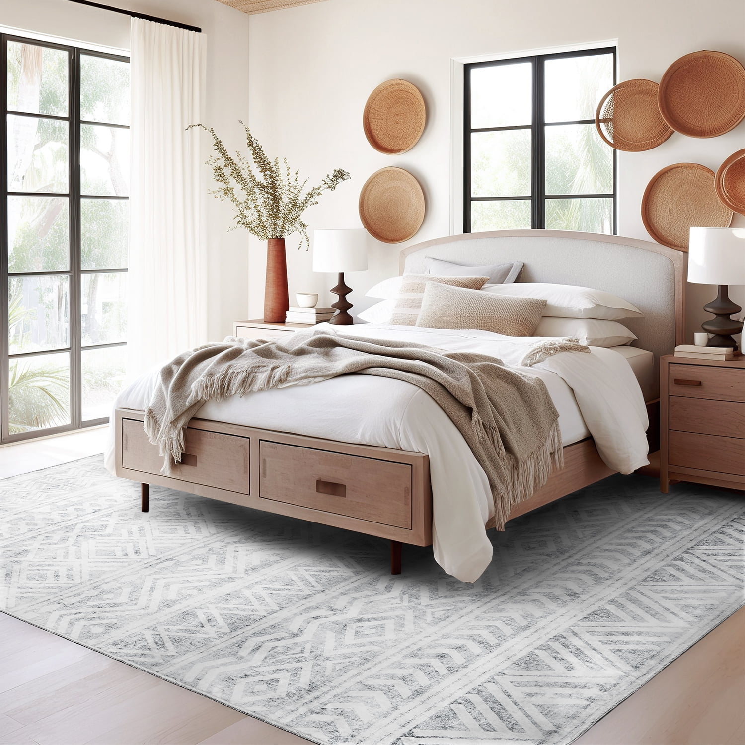 MontVoo Boho Area Rug 8'x10' Gray Geometric