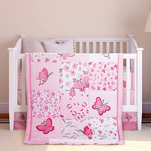 Butterfly Crib Bedding Set for Girls - 3 Pieces