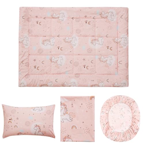 Pink Unicorn Toddler Bedding Set, 4 Pieces