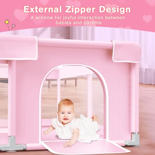 Pink Baby Playpen with Soft Mesh Safety Design