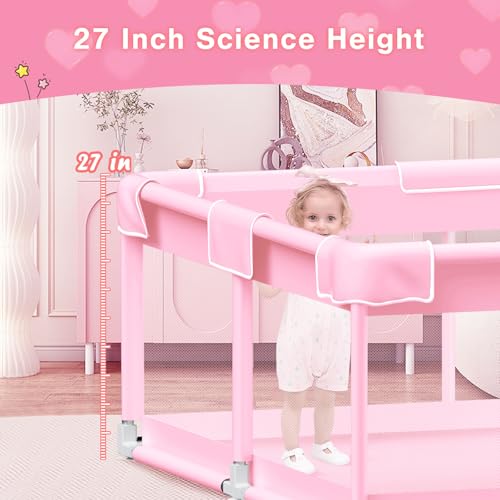 Pink Baby Playpen with Soft Mesh Safety Design