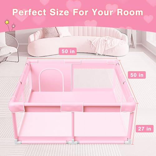 Pink Baby Playpen with Soft Mesh Safety Design