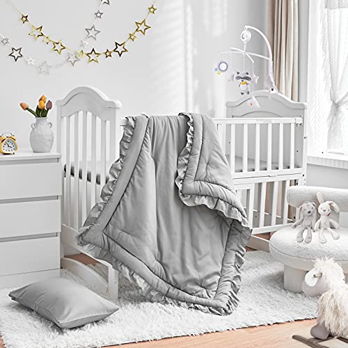 3-Piece Ruffled Crib Bedding Set in Gray