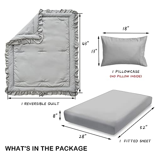 3-Piece Ruffled Crib Bedding Set in Gray