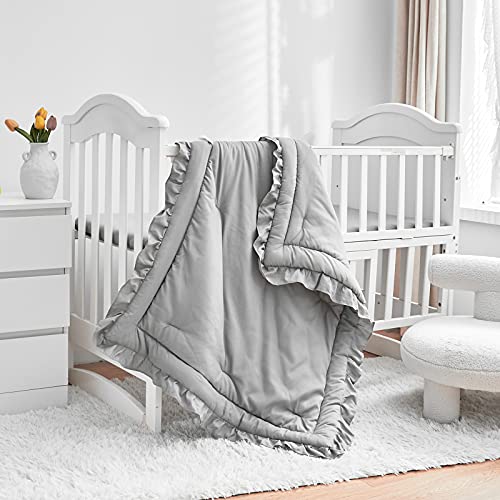 3-Piece Ruffled Crib Bedding Set in Gray