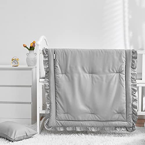 3-Piece Ruffled Crib Bedding Set in Gray