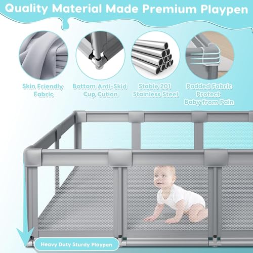 Large 74" Baby Playpen with Soft Mesh Safety