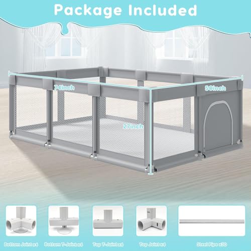Large 74" Baby Playpen with Soft Mesh Safety