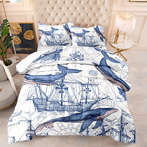 Whale Ocean Theme Queen Comforter Set for Kids