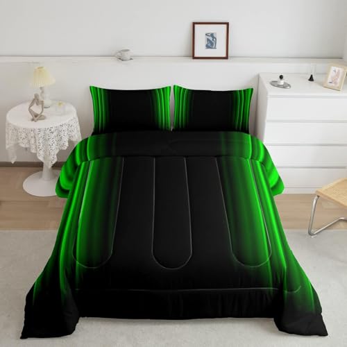Geometric Ombre Comforter Set - Green & Black