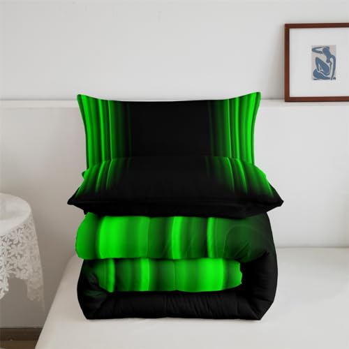 Geometric Ombre Comforter Set - Green & Black