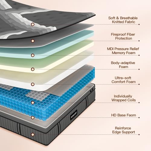 Queen 14-Inch Memory Foam Hybrid Mattress - Black