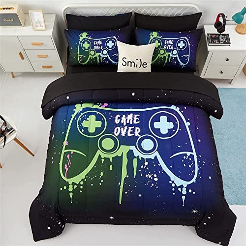 Full Size Kids Gamer Bedding Set, 5 Pieces