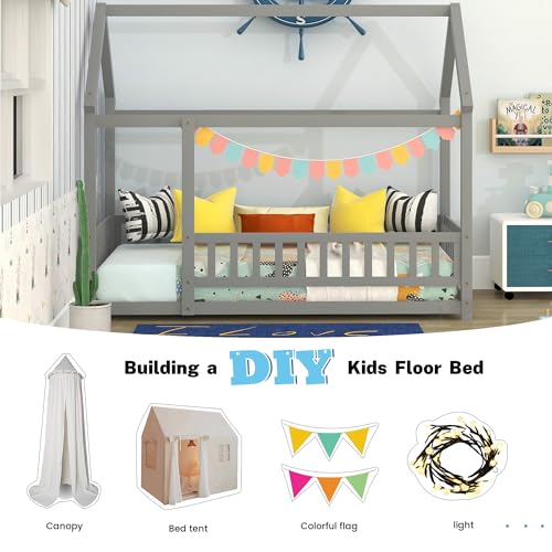 Montessori Twin Floor Bed with Fence for Kids