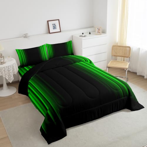 Geometric Ombre Comforter Set - Green & Black