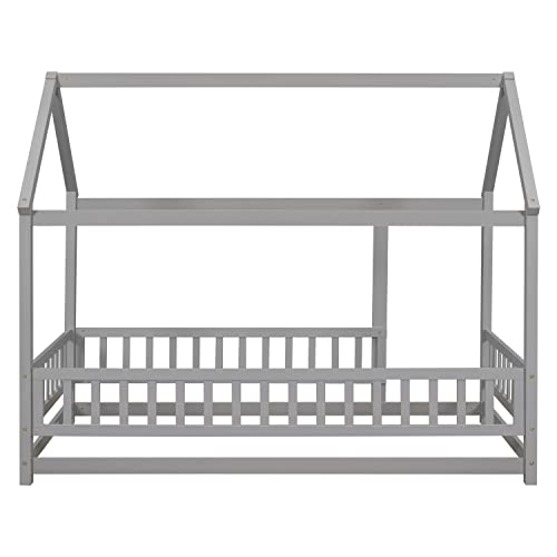 Montessori Twin Floor Bed with Fence for Kids