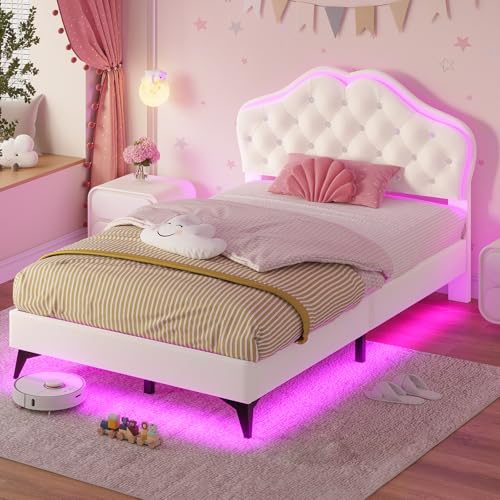 Adorneve Creamy White Twin Bed Frame with LED Lights