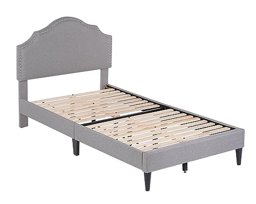 Twin Platform Bed Frame with Upholstered Headboard