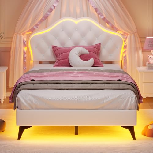 Adorneve Creamy White Twin Bed Frame with LED Lights