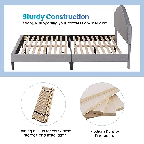 Twin Platform Bed Frame with Upholstered Headboard