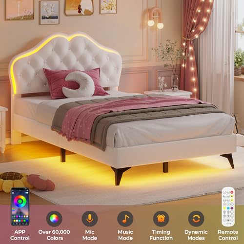 Adorneve Creamy White Twin Bed Frame with LED Lights