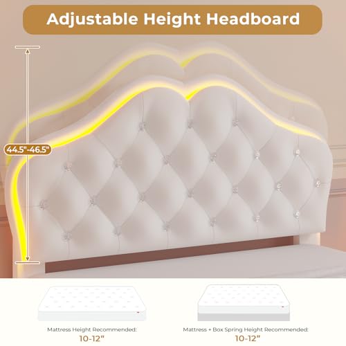 Adorneve Creamy White Twin Bed Frame with LED Lights