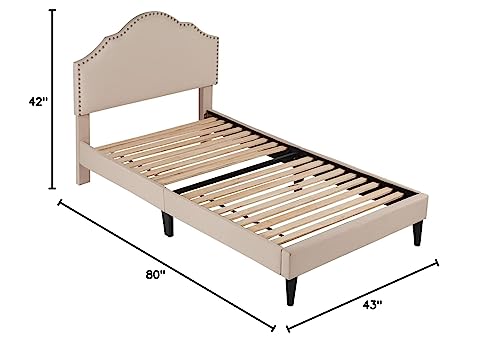 Twin Platform Bed Frame with Upholstered Headboard