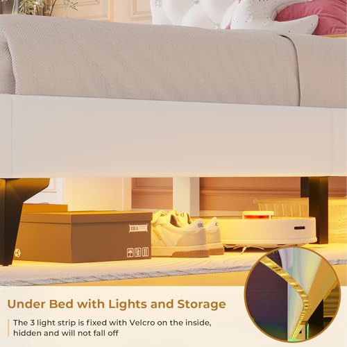 Adorneve Creamy White Twin Bed Frame with LED Lights