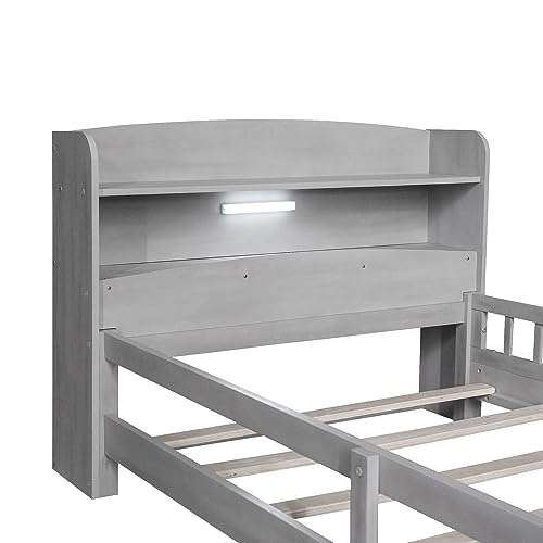 Gray Twin Bed Frame with Storage and LED Light