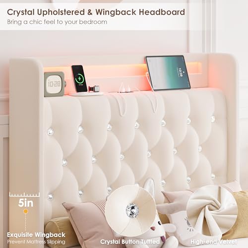 Upholstered Twin LED Bed Frame with Storage