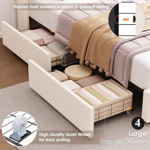 Upholstered Twin LED Bed Frame with Storage