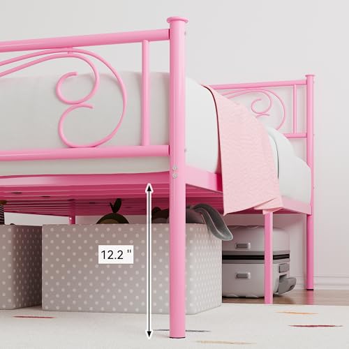 Pink Twin Metal Bed Frame with Headboard & Footboard
