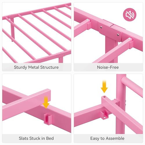 Pink Twin Metal Bed Frame with Headboard & Footboard