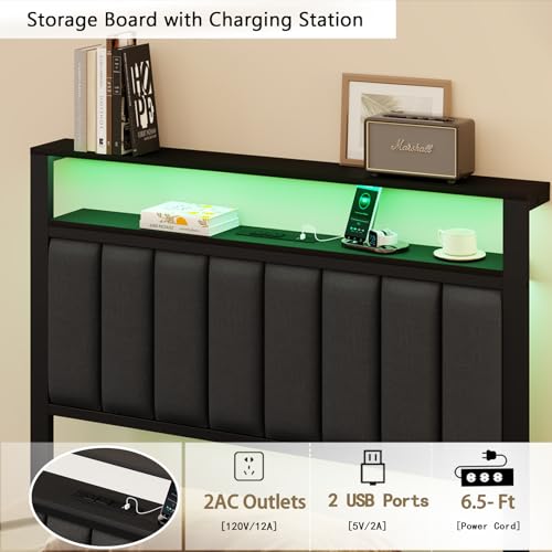 Furnulem Twin Bed Frame with Charging Station & LED