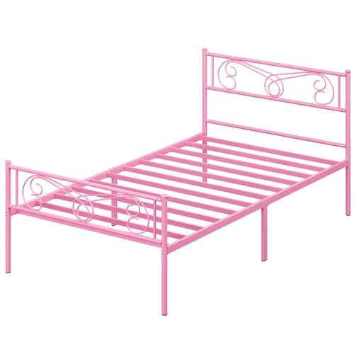 Pink Twin Metal Bed Frame with Headboard & Footboard
