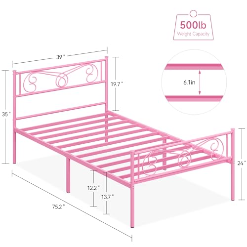 Pink Twin Metal Bed Frame with Headboard & Footboard