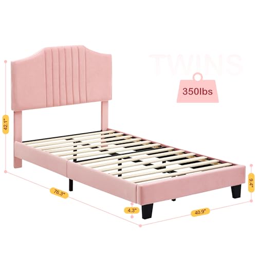 Pink Velvet Twin Bed Frame with Headboard