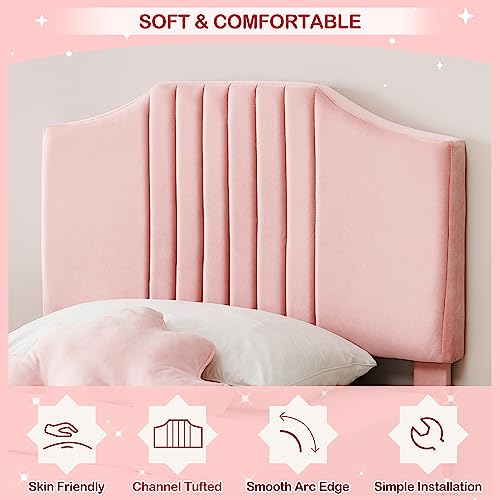Pink Velvet Twin Bed Frame with Headboard