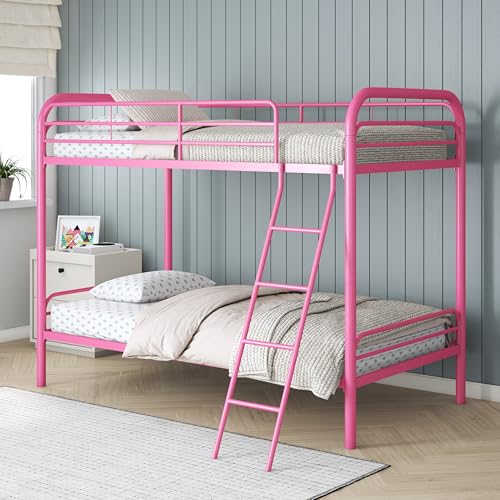 Pink Twin-Over-Twin Metal Bunk Bed Frame