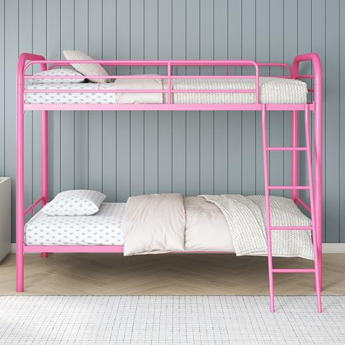 Pink Twin-Over-Twin Metal Bunk Bed Frame