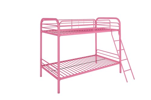 Pink Twin-Over-Twin Metal Bunk Bed Frame