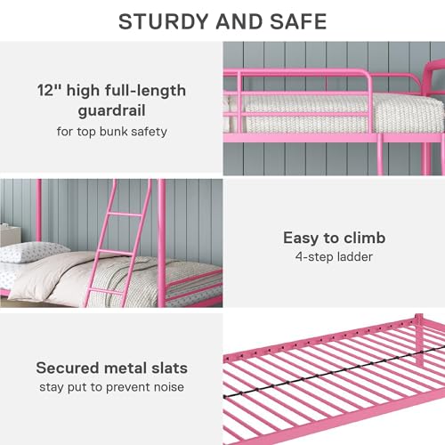 Pink Twin-Over-Twin Metal Bunk Bed Frame