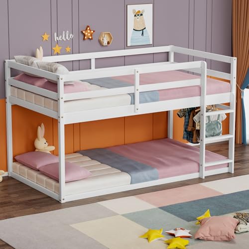 Low Twin Over Twin Wooden Bunk Bed - White