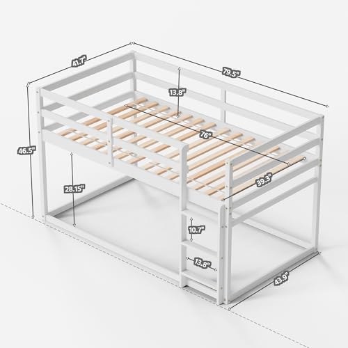 Low Twin Over Twin Wooden Bunk Bed - White