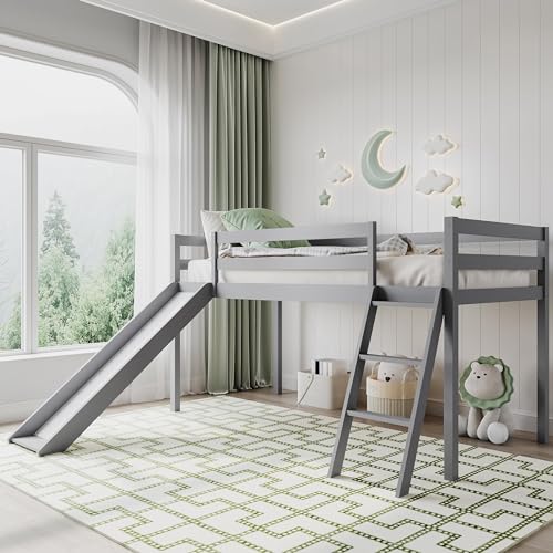 Twin Size Solid Wood Loft Bed with Slide