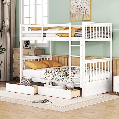 Convertible Twin Over Twin Wood Bunk Bed with Drawers