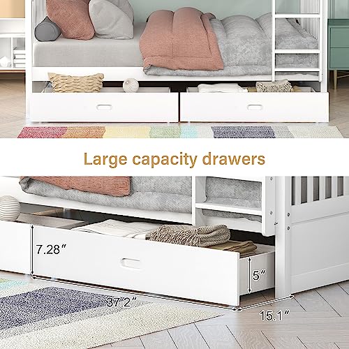 Convertible Twin Over Twin Wood Bunk Bed with Drawers