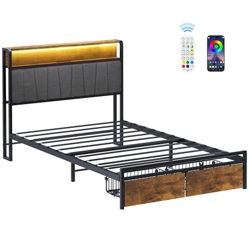 Modern Twin Bed Frame with Headboard and Storage